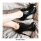 Italian Heel Round Toe Platform Lace Up Patent Booties - SteelBlue