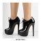 Italian Heel Round Toe Platform Lace Up Patent Booties - SteelBlue