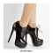 Italian Heel Round Toe Platform Lace Up Patent Booties - SteelBlue