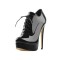 Italian Heel Round Toe Platform Lace Up Patent Booties - Black
