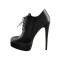 Italian Heel Round Toe Platform Lace Up Matt Booties - Black