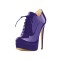 Italian Heel Round Toe Platform Lace Up Patent Booties - Purple