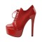 Italian Heel Round Toe Platform Lace Up Suede Patent Booties - Red
