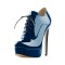 Italian Heel Round Toe Platform Lace Up Patent Booties - SteelBlue