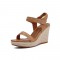 Peep Toe Platforms Hook and Loop Stitch Decorated Wedges Sandals - Brown