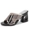 Peep Toe Chunky Heels Cross Straps Mules Sandals - Coffee Black