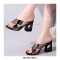 Peep Toe Chunky Heels Cross Straps Mules Sandals - Coffee Black