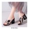 Peep Toe Chunky Heels Cross Straps Mules Sandals - Coffee Black