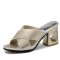 Peep Toe Chunky Heels Cross Straps Mules Sandals - Gold