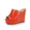 Peep Toe Platforms Crystal Decorated Wedges Summer Slip On Sandals - Orange