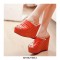 Peep Toe Platforms Crystal Decorated Wedges Summer Slip On Sandals - Orange