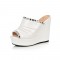 Peep Toe Platforms Crystal Decorated Wedges Summer Slip On Sandals - White