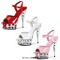 Crystal Toe Flower Base Cone Heel Summer Shoes - Red with Red Flowers