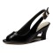 Peep Toe Back Straps Sweet Heart Wedges Sandals - Black