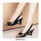 Peep Toe Back Straps Sweet Heart Wedges Sandals - Black