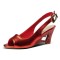Peep Toe Back Straps Sweet Heart Wedges Sandals - Red