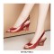 Peep Toe Back Straps Sweet Heart Wedges Sandals - Red