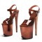 Peep Toe Stiletto Heels Transparent Ankle Cross Straps Platforms Sandals  - Brown PVC