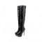 Stiletto Heels Round Toe Side Zipper Platform Knee High Boots - Black