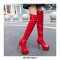 Stiletto Heels Round Toe Side Zipper Platform Knee High Boots - Red