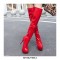 Stiletto Heels Round Toe Side Zipper Platform Knee High Boots - Red