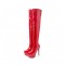Stiletto Heels Round Toe Side Zipper Platform Knee High Boots - Red