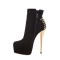 Round Toe Golden Rivets with Stiletto Heels Side Zipper Platforms Ankle Highs Punk Booties - Black Flock