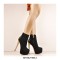 Round Toe Golden Rivets with Stiletto Heels Side Zipper Platforms Ankle Highs Punk Booties - Black Flock