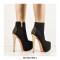 Round Toe Golden Rivets with Stiletto Heels Side Zipper Platforms Ankle Highs Punk Booties - Black Flock