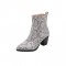 Chunky Heels Pointed Toe Snake Print Ankle Boots with Side Zipper - Gray