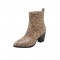 Chunky Heels Pointed Toe Snake Print Ankle Boots with Side Zipper - Yellow