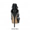 Stiletto Heels Ankle Straps Fretwork Patent Back Zipper Pumps - Black