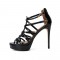 Stiletto Heels Ankle Straps Fretwork Patent Back Zipper Pumps - Black
