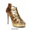 Stiletto Heels Ankle Straps Fretwork Patent Back Zipper Pumps - Gold