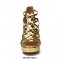 Stiletto Heels Ankle Straps Fretwork Patent Back Zipper Pumps - Gold