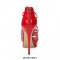 Stiletto Heels Ankle Straps Fretwork Patent Back Zipper Pumps - Red