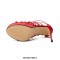 Stiletto Heels Ankle Straps Fretwork Patent Back Zipper Pumps - Red