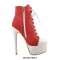 Stiletto Heels Round Toe Lace Up Platform Canvas Chuck Booties with Side Zipper - Red