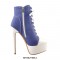 Stiletto Heels Round Toe Lace Up Platform Canvas Chuck Booties with Side Zipper - Blue