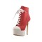 Stiletto Heels Round Toe Lace Up Platform Canvas Chuck Booties with Side Zipper - Red
