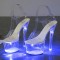 Light Up Italian Heels Peep Toe Ankle Strap Glowing Platform 7 Inch Heel Sandals - Blue