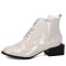 Round Toe Strange Block Heels Lace Up Ankle High Chelsea Boots - Beige