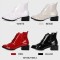 Round Toe Strange Block Heels Lace Up Ankle High Chelsea Boots - Red