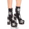 Round Toe Platforms Chunky Heels Silver Stars Ankle Highs Boots - Black Faux Leather