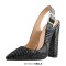 Pointed Toe Fish Scale Pattern Slingback Chunky Heels Pumps - Black Faux Leather