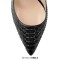 Pointed Toe Fish Scale Pattern Slingback Chunky Heels Pumps - Black Faux Leather