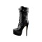 Round Toe Platform Side Zipper Metal Buckle Straps Ankle Stiletto Boots  - Black