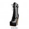 Round Toe Platform Side Zipper Metal Buckle Straps Ankle Stiletto Boots  - Black