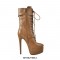 Round Toe Platform Side Zipper Metal Buckle Straps Ankle Stiletto Boots  - Brown