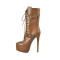 Round Toe Platform Side Zipper Metal Buckle Straps Ankle Stiletto Boots  - Brown
